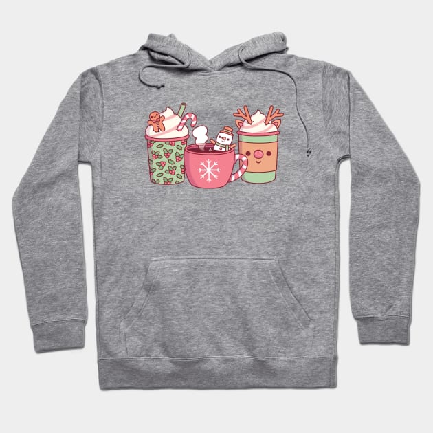 Cute Christmas Coffee Drinks Gingerbread Man, Snowman And Reindeer Hoodie by rustydoodle